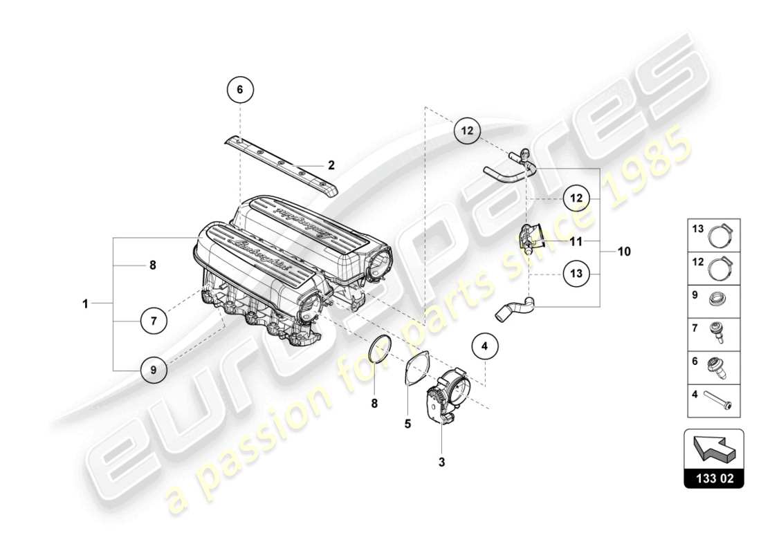lamborghini 2023 (sto) collettore di aspirazione schema delle parti