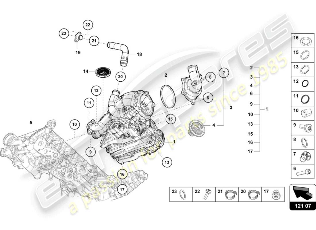 lamborghini super trofeo evo 2 (2022) schema delle parti della pompa acqua olio