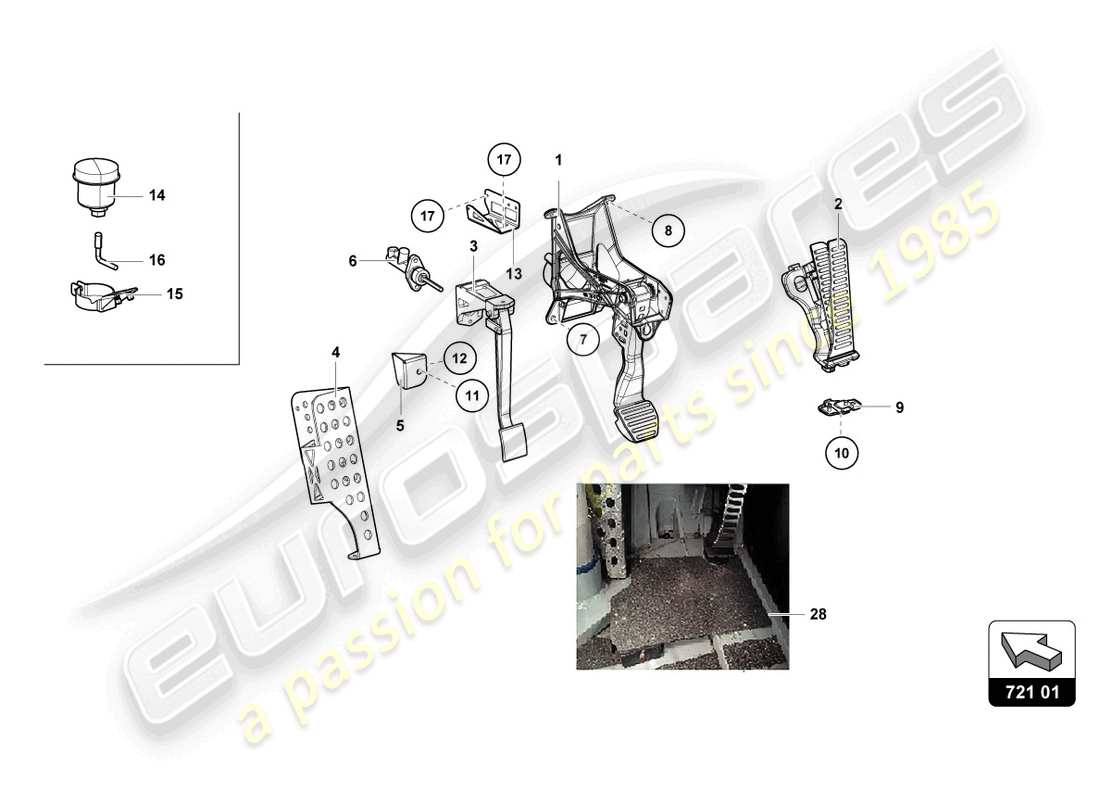 lamborghini super trofeo evo 2 (2022) diagramma delle parti del gruppo pedaliera