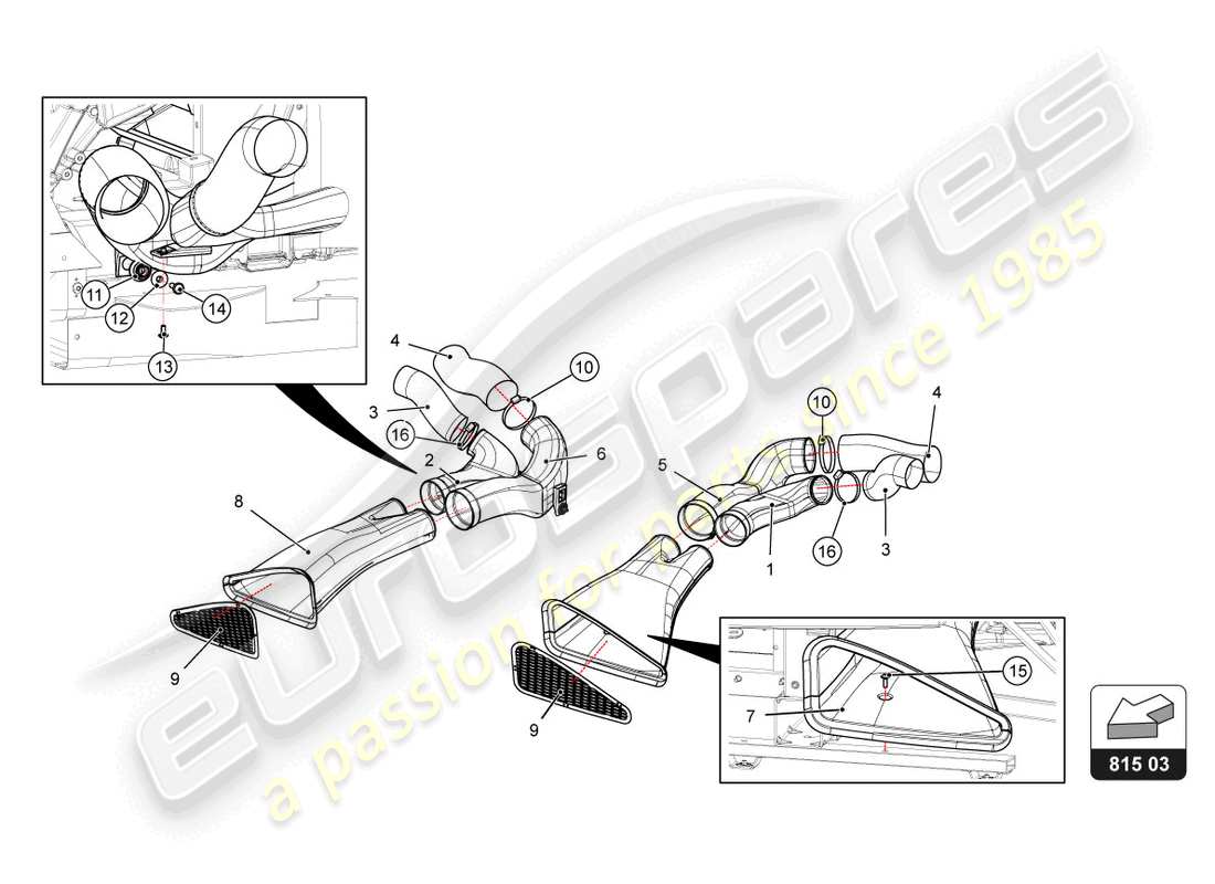 lamborghini super trofeo evo 2 (2022) raffreddamento disco freno anteriore e pinza diagramma delle parti
