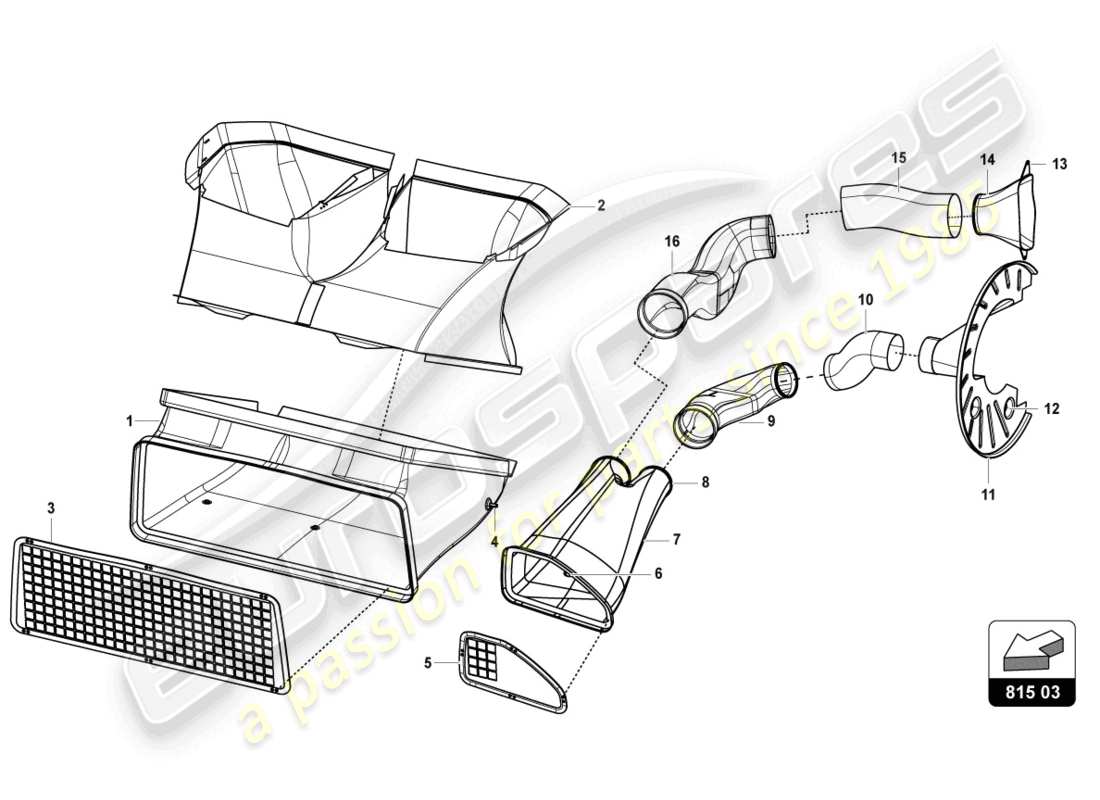 lamborghini super trofeo evo (2018) raffreddamento disco freno anteriore e pinza diagramma delle parti