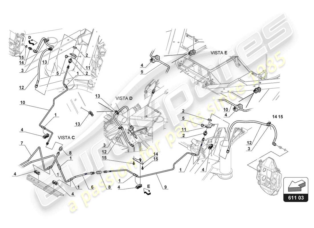 lamborghini gt3 (2017) diagramma delle parti delle linee dei freni