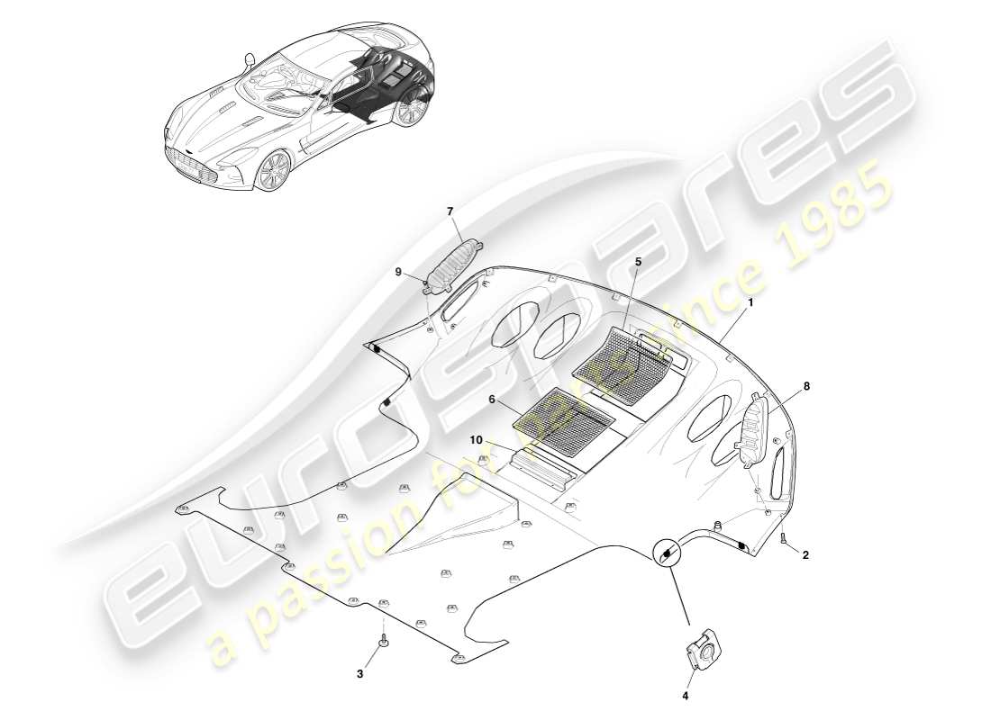 aston martin one-77 (2011) diffusore posteriore diagramma delle parti