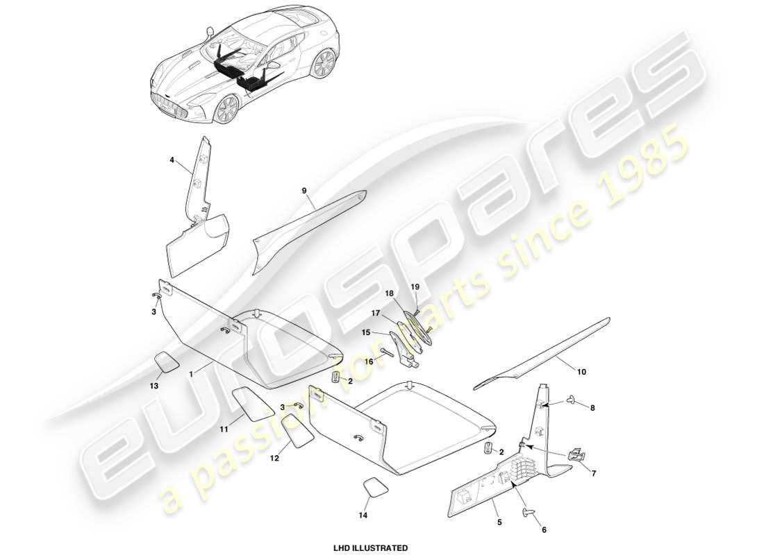 aston martin one-77 (2011) rivestimento del pavimento diagramma delle parti