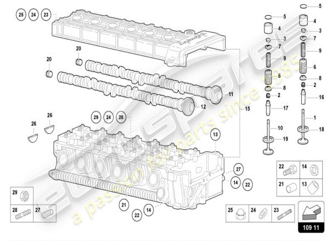lamborghini diablo vt (1999) diagramma delle parti dell'albero a camme della testa sinistra