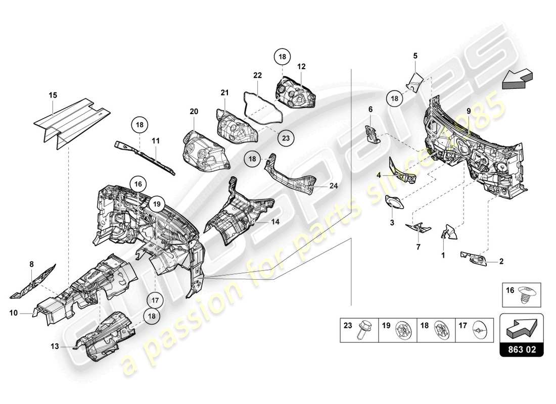 lamborghini urus performante (2023) assorbitore acustico per pavimento, paratia e tunnel schema particolare