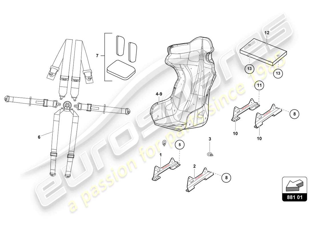 lamborghini super trofeo evo 2 (2022) sedili schema delle parti