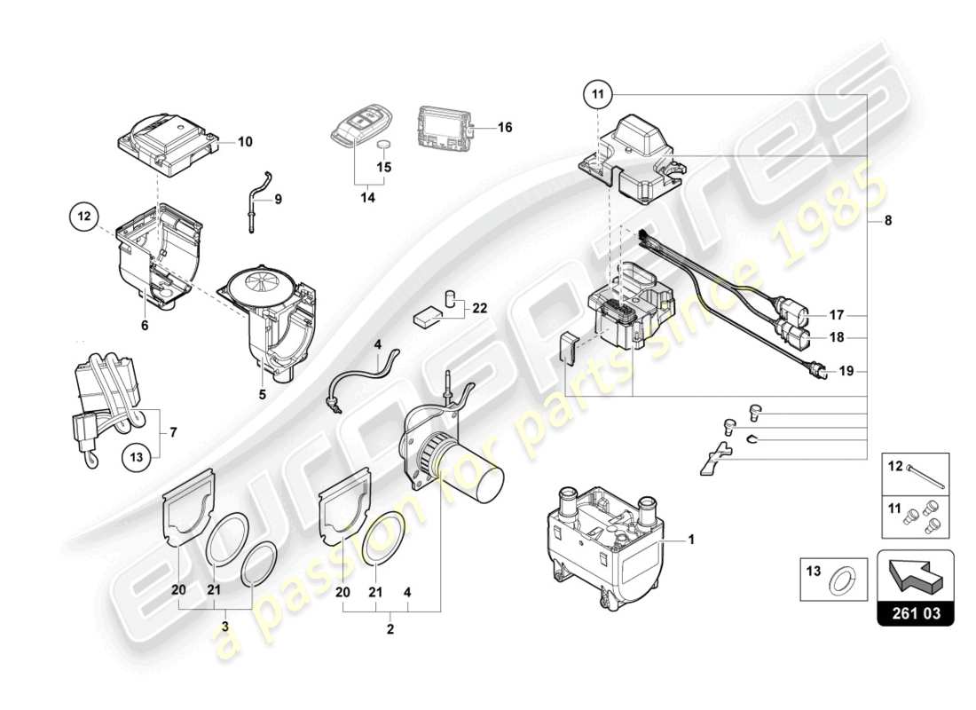 lamborghini urus (2019) riscaldatore ausiliario per circuito refrigerante diagramma delle parti