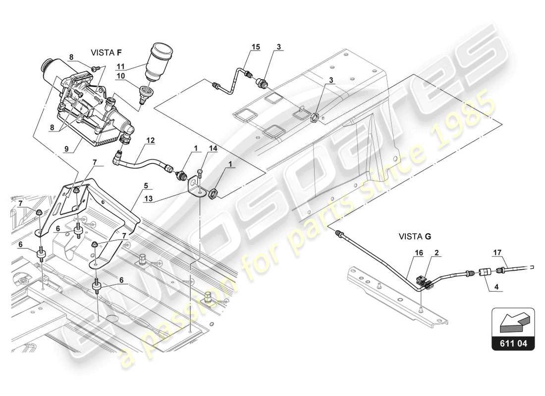 lamborghini 2018 (gt3 evo) diagramma delle parti delle linee dei freni
