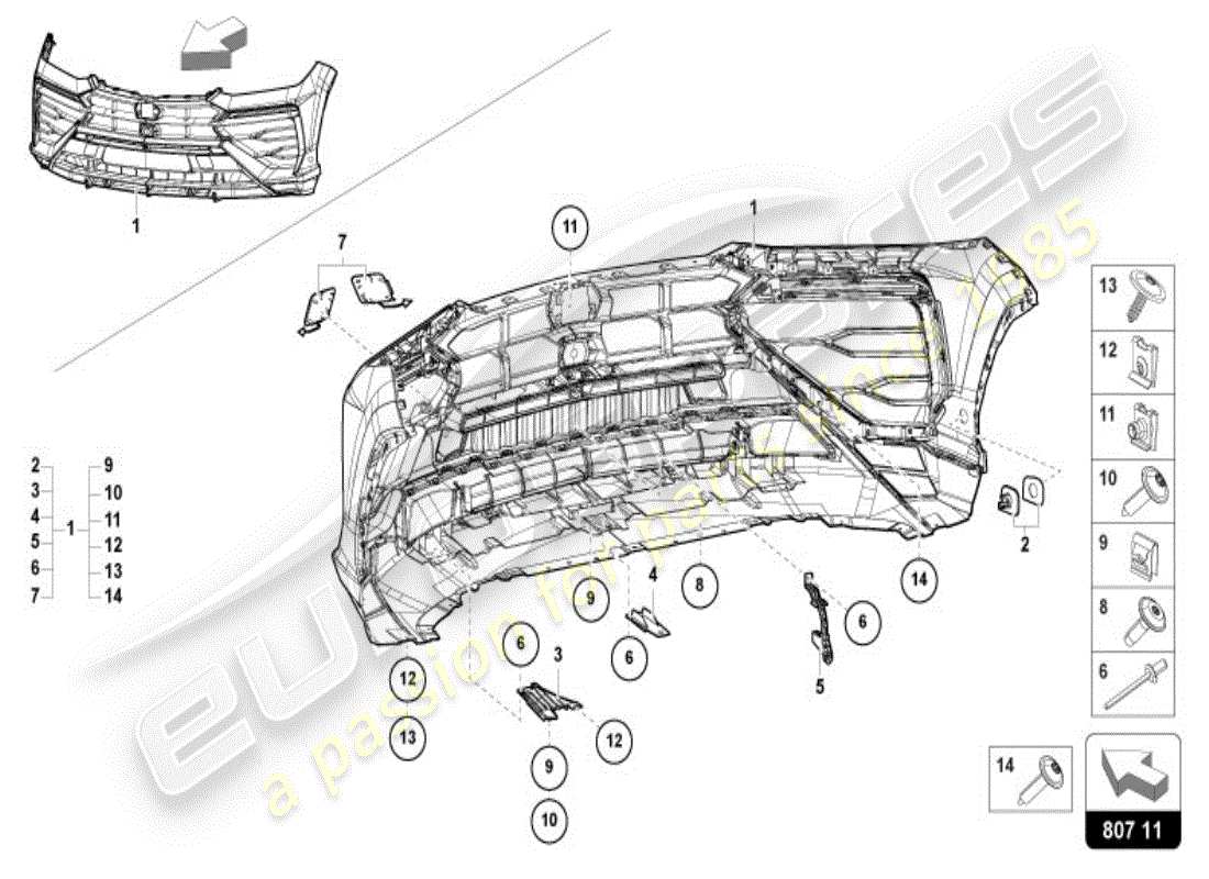 lamborghini 2025 | urus se stoßstange, komplett vorne teilediagramm