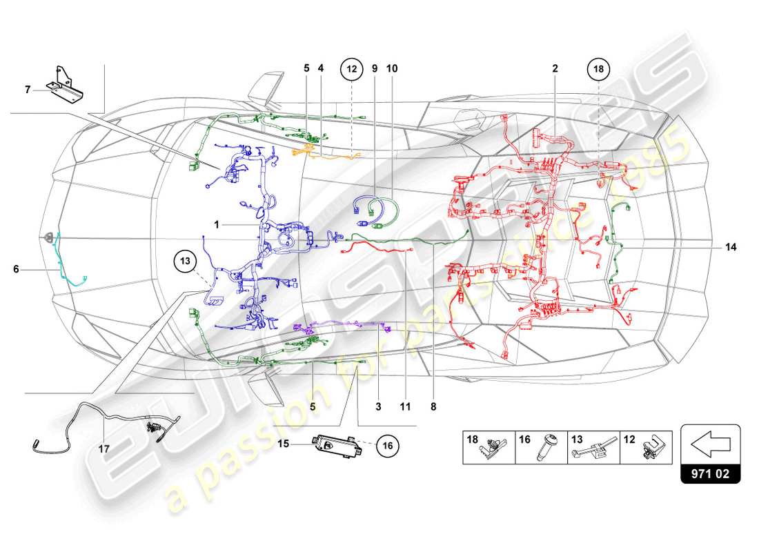 lamborghini lp770-4 svj coupe (2022) cablaggi diagramma delle parti