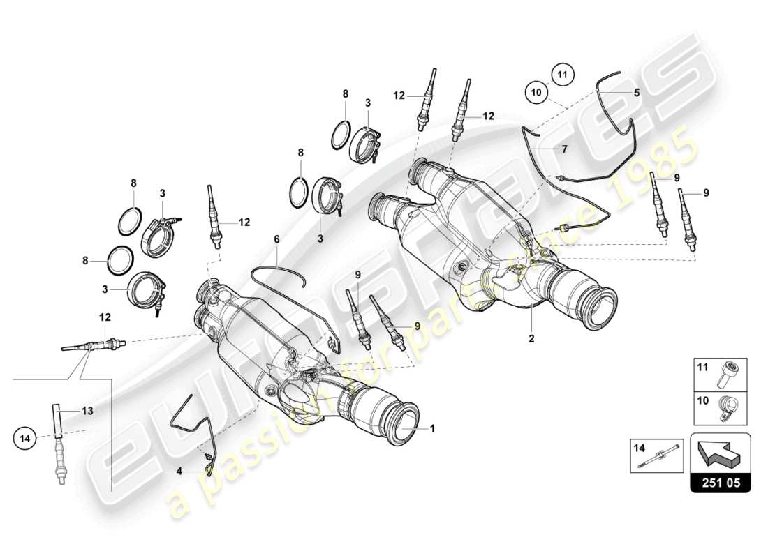 lamborghini lp770-4 svj coupe (2022) diagramma delle parti del convertitore catalitico