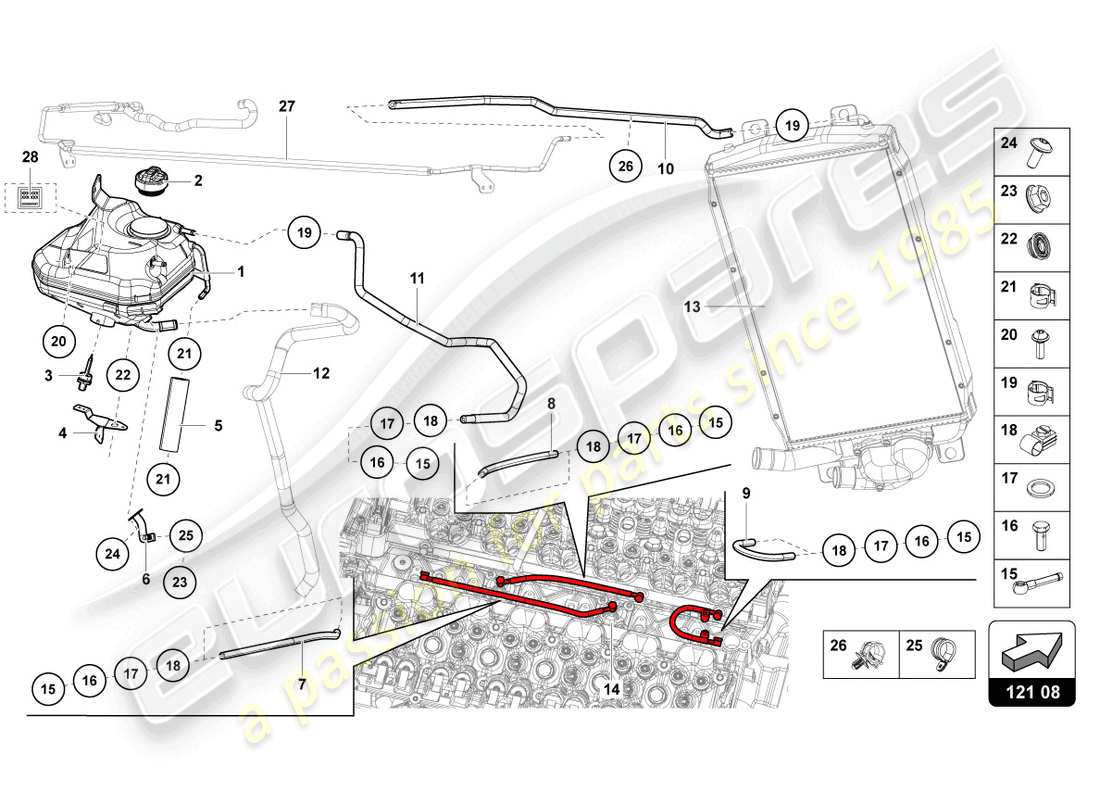 lamborghini sian roadster (2021) serbatoio del fluido con indicatore del livello del liquido refrigerante schema delle parti