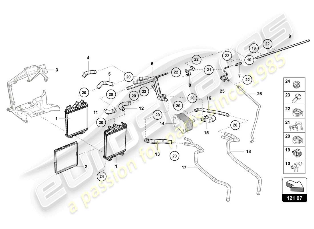 lamborghini sian roadster (2021) radiatore aggiuntivo per liquido di raffreddamento diagramma delle parti