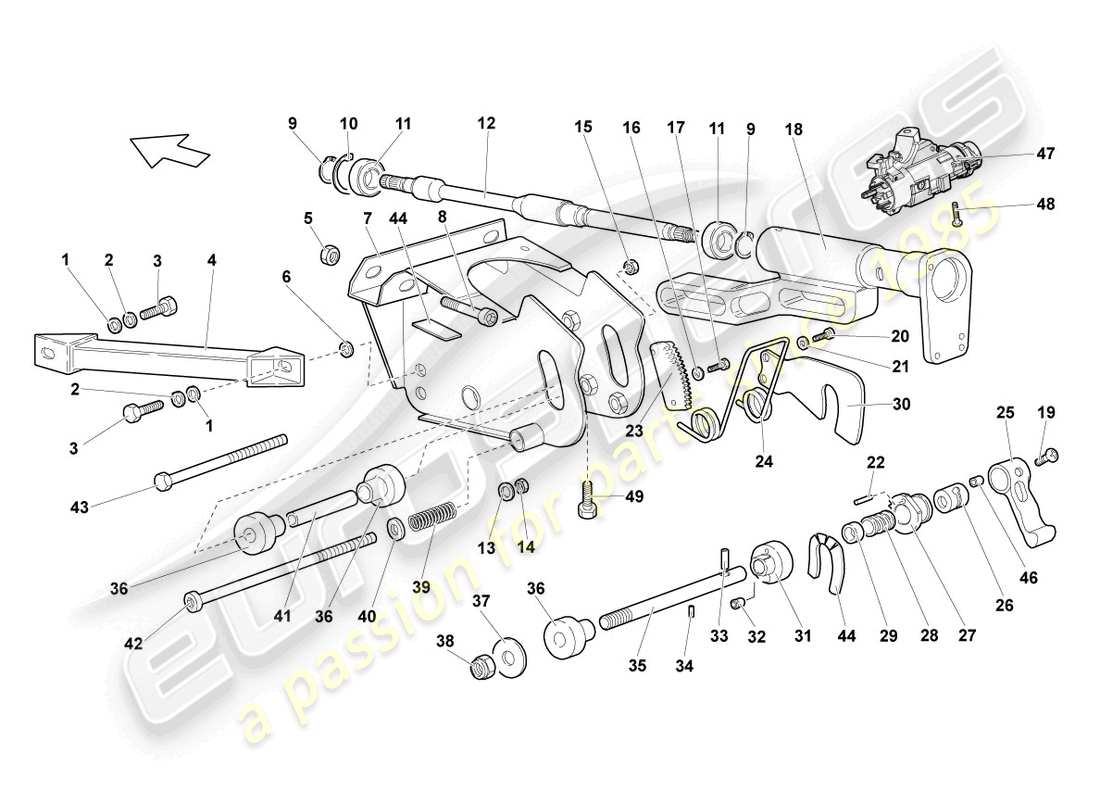 lamborghini lp640 roadster (2009) diagramma delle parti del piantone dello sterzo