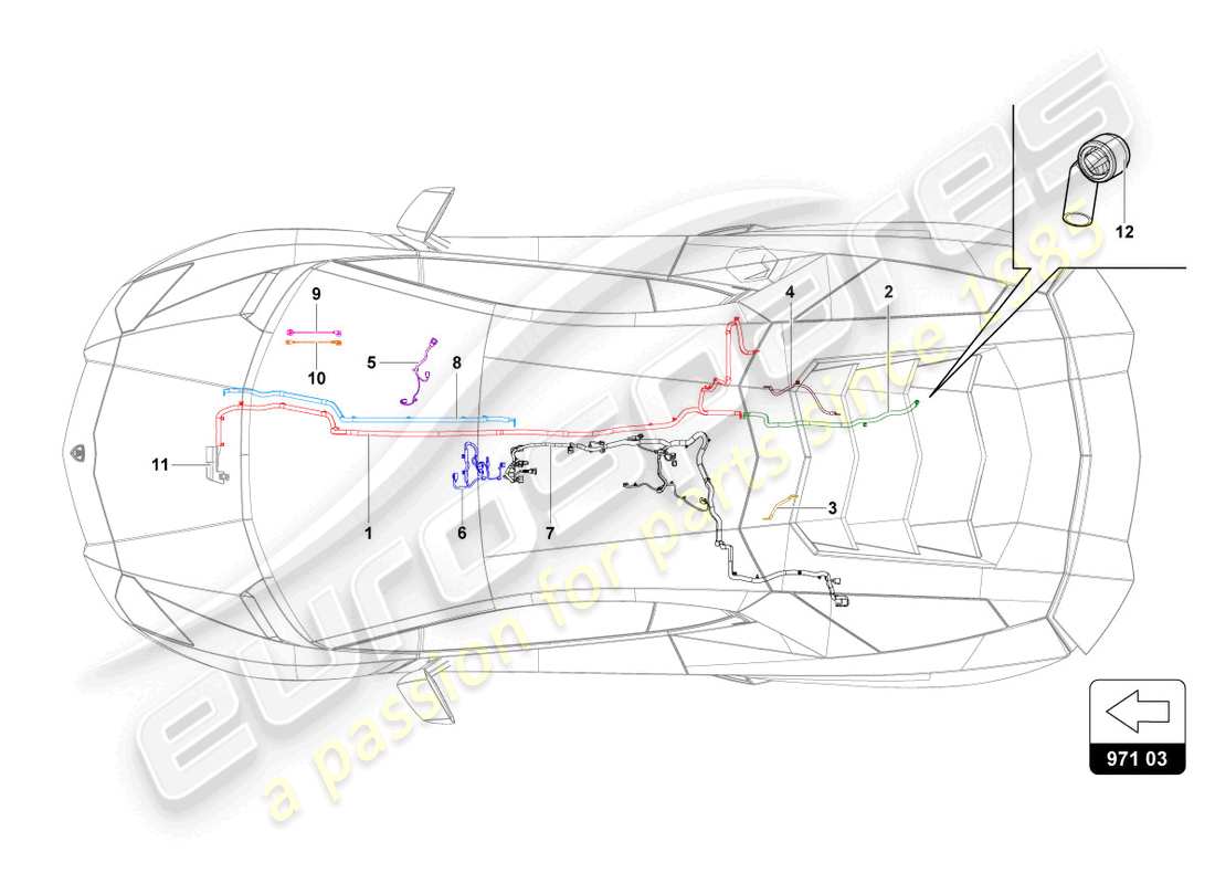 lamborghini lp770-4 svj coupe (2022) schema delle parti dell'impianto elettrico