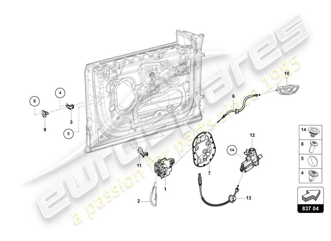 lamborghini urus performante (2023) serratura porta anteriore diagramma delle parti