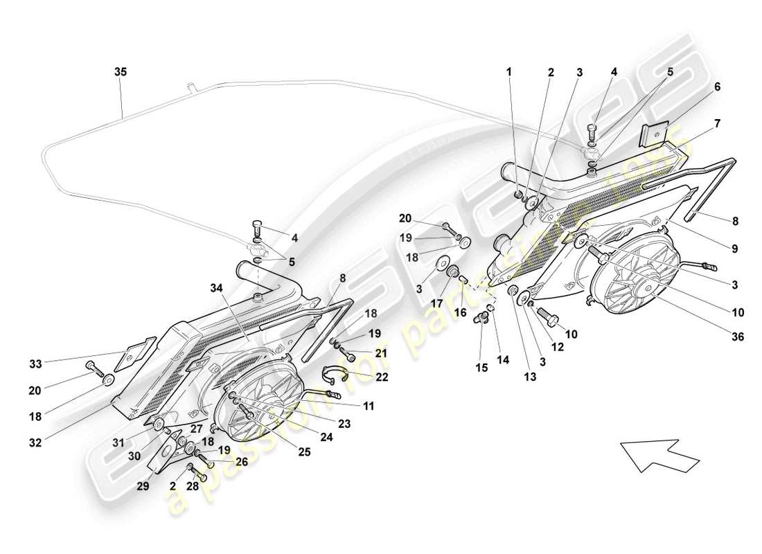 lamborghini lp640 roadster (2009) raffreddatore per liquido refrigerante schema delle parti