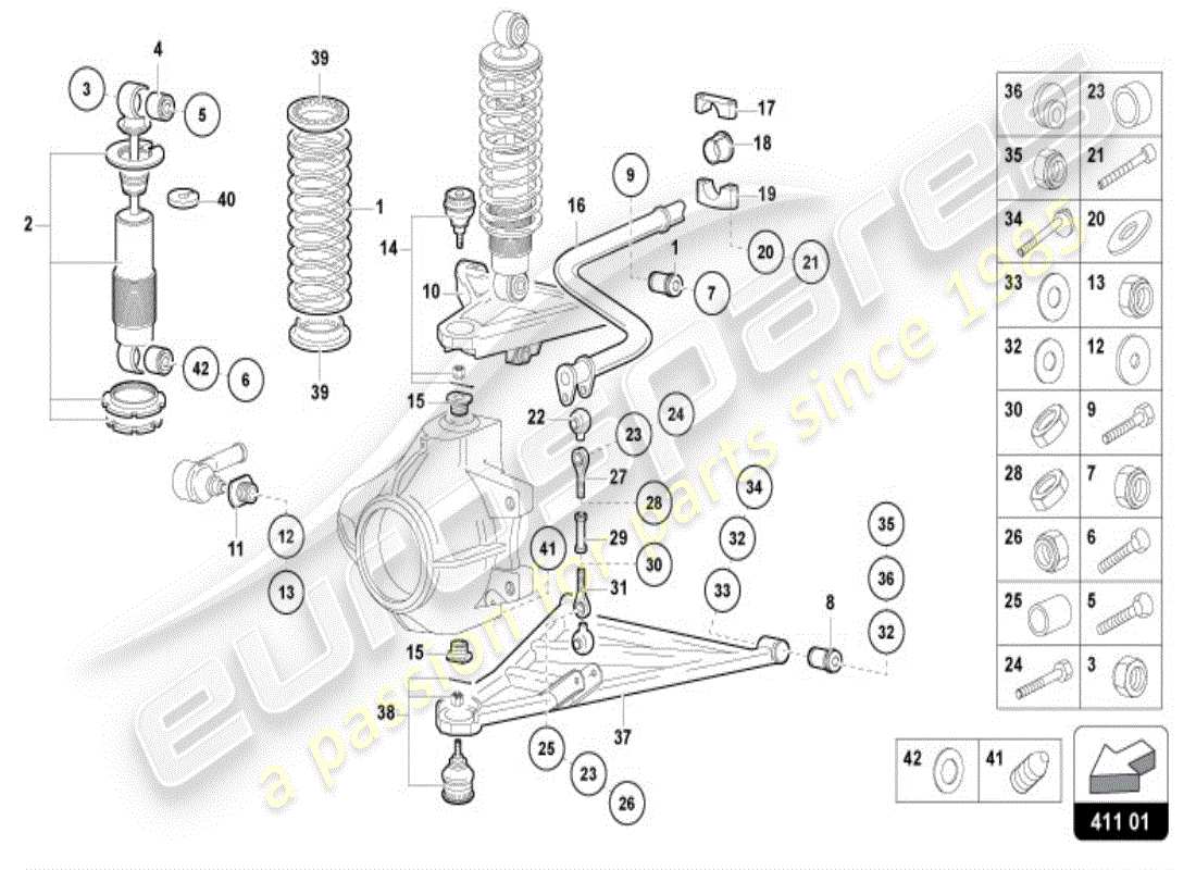 lamborghini diablo vt (1996) sospensione anteriore diagramma delle parti
