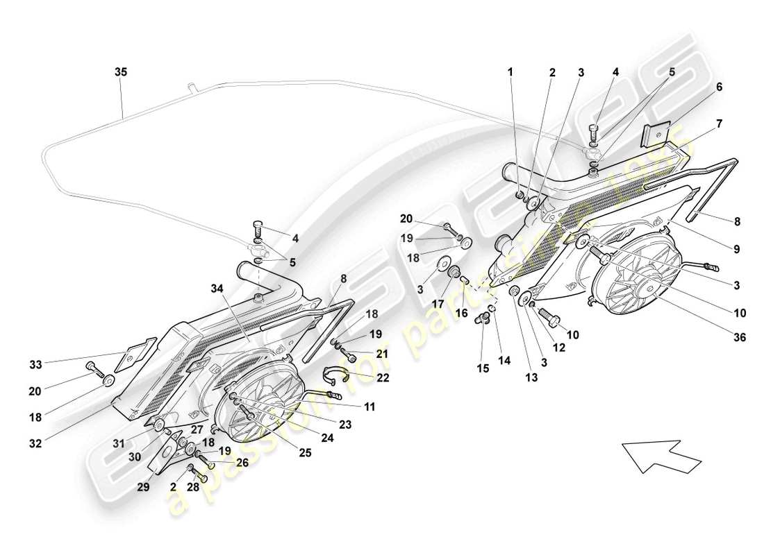 lamborghini lp640 roadster (2010) raffreddatore per liquido di raffreddamento diagramma delle parti