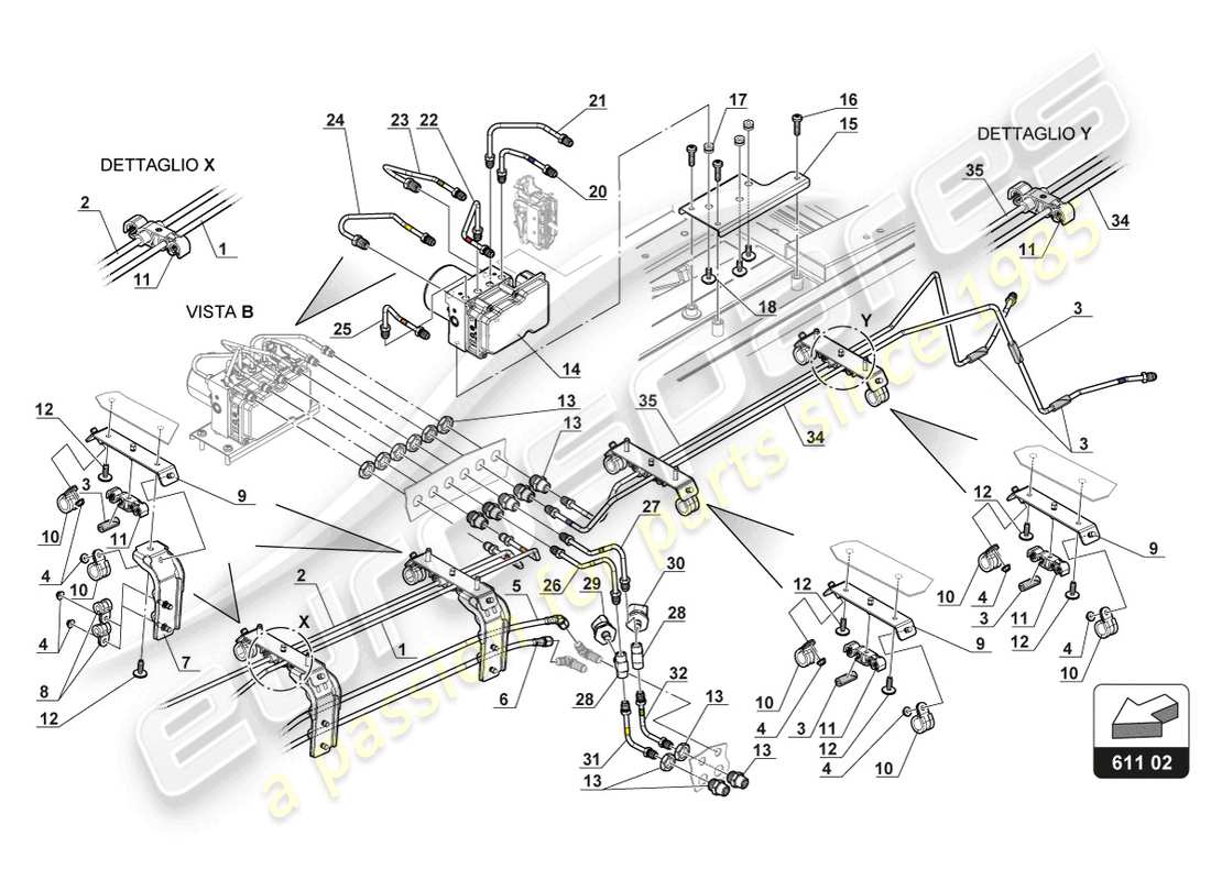 lamborghini gt3 (2017) diagramma delle parti delle linee dei freni