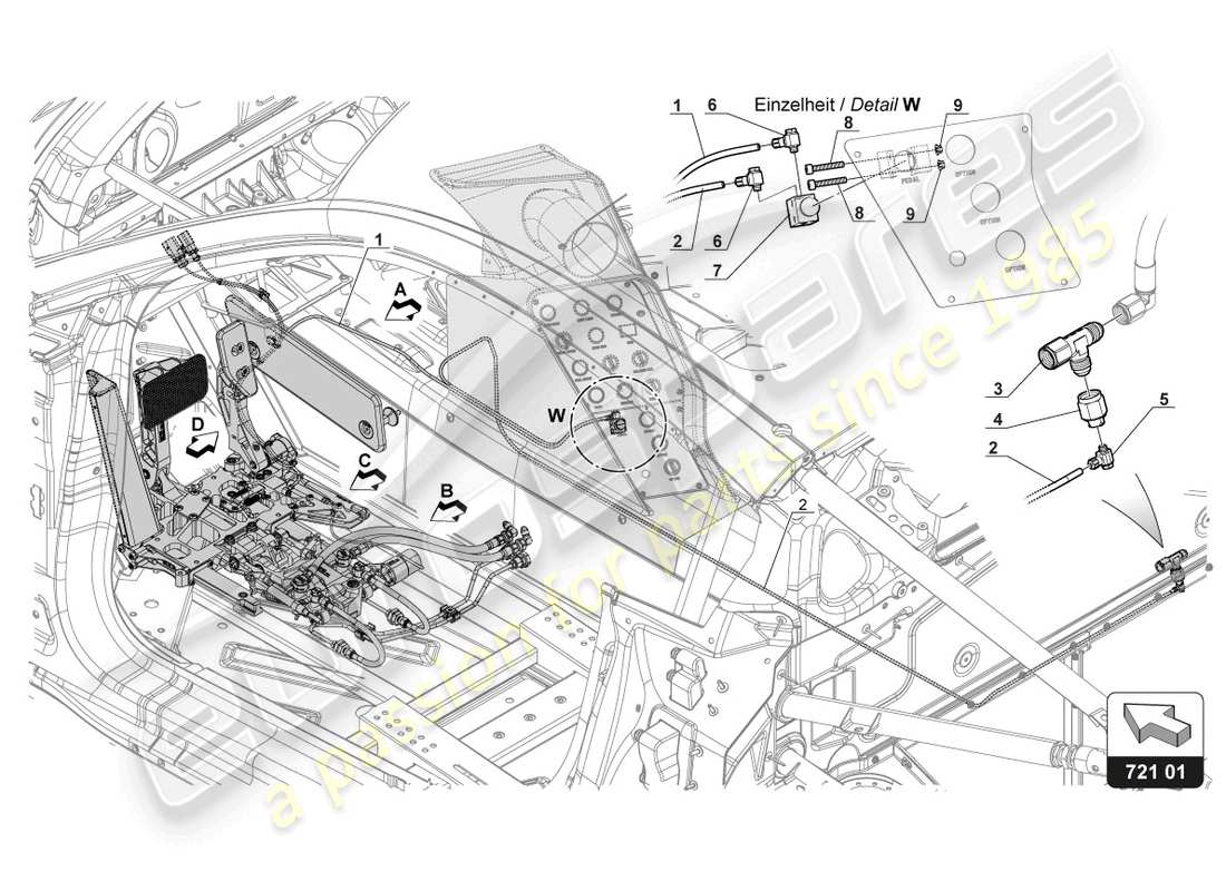 lamborghini gt3 (2017) giunti del meccanismo del pedale schema delle parti