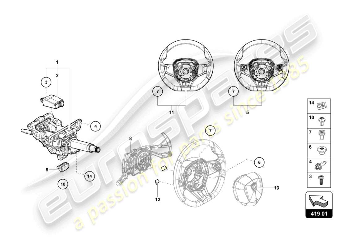 lamborghini sian roadster (2021) sistema di sterzatura diagramma delle parti