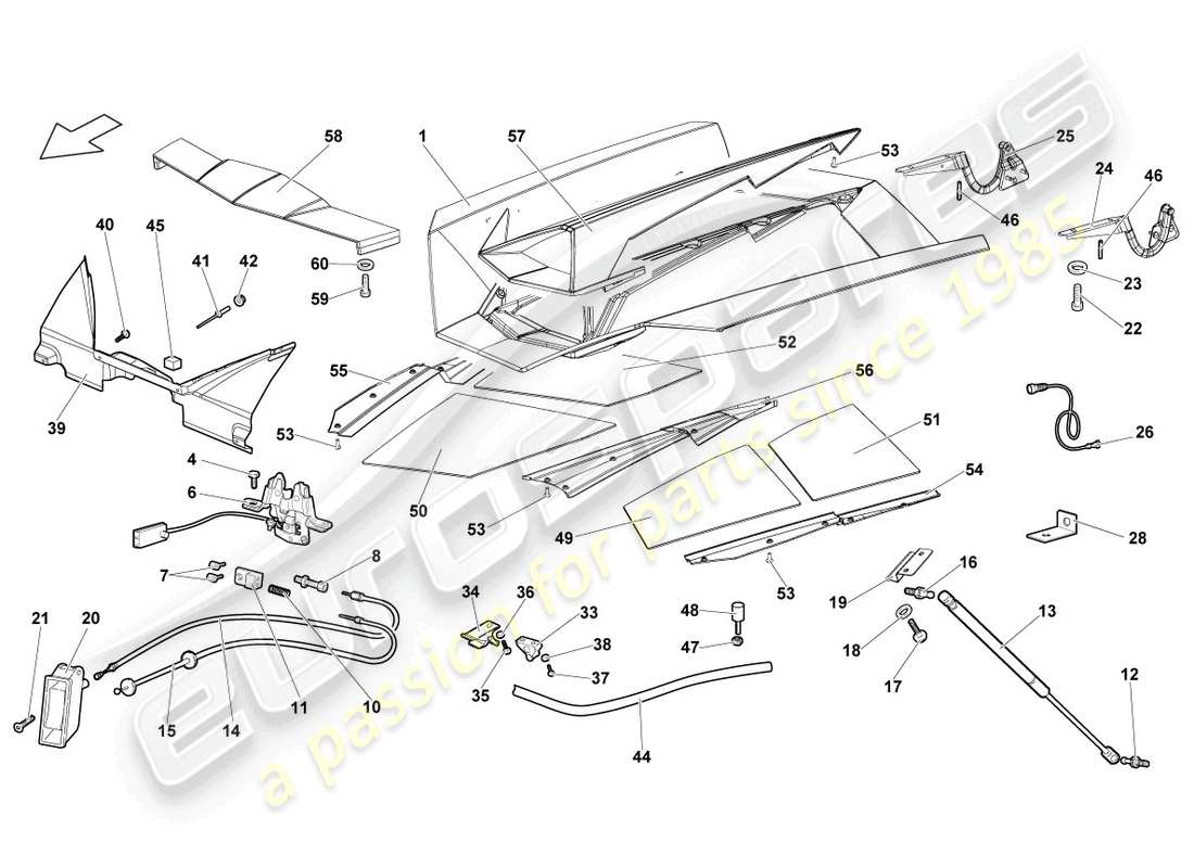 lamborghini reventon roadster sportello per copertura motore posteriore diagramma delle parti
