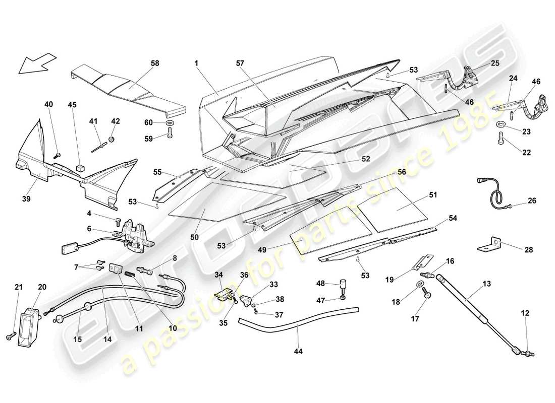 lamborghini reventon roadster coperchio motore posteriore schema delle parti