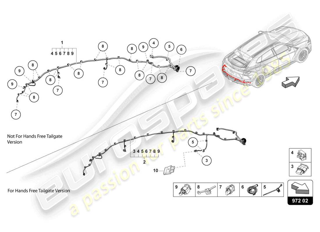 lamborghini urus performante (2023) set di cablaggio per paraurti posteriore schema delle parti