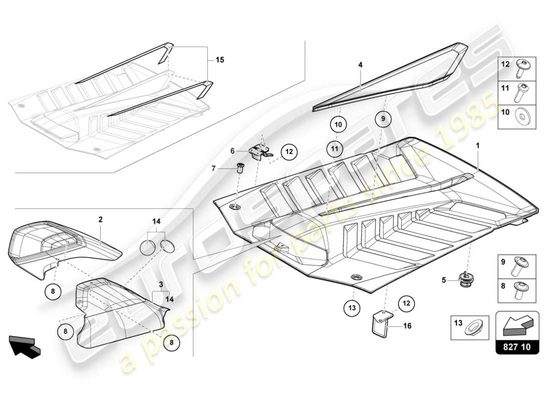 lamborghini sto (2023) cofano posteriore diagramma delle parti