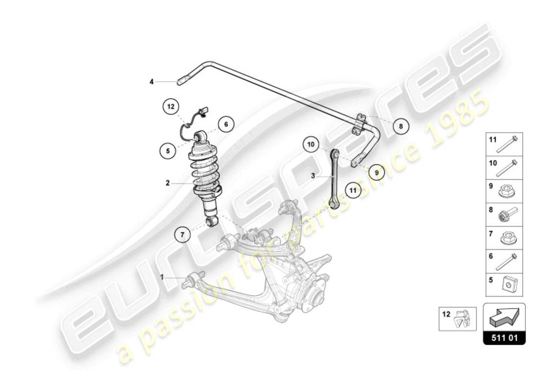 lamborghini evo spyder (2024) ammortizzatore posteriore diagramma delle parti