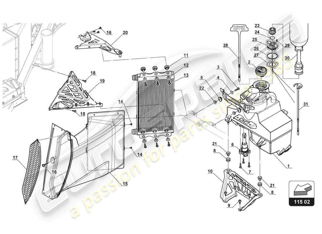 lamborghini 2018 (gt3 evo) serbatoio olio - raffreddamento olio schema delle parti