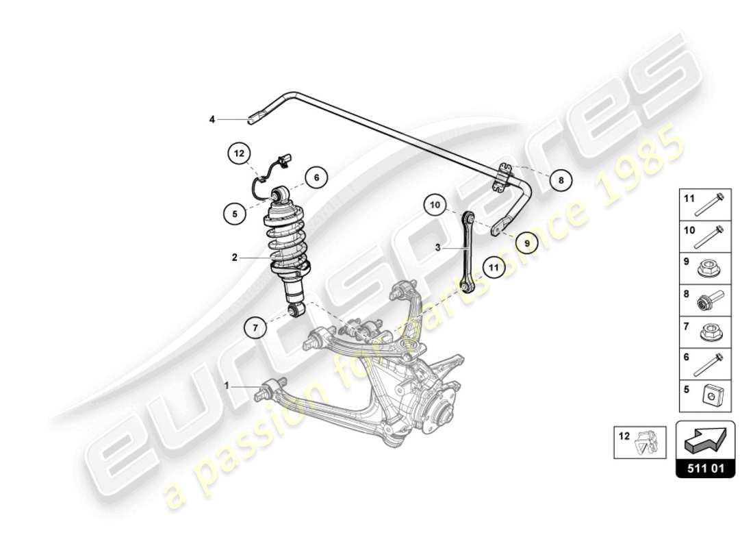 lamborghini evo spyder (2021) ammortizzatore posteriore diagramma delle parti