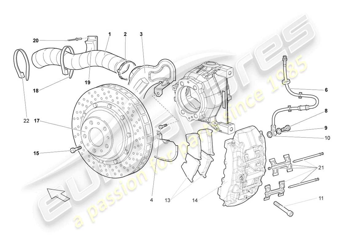 lamborghini lp640 roadster (2009) diagramma della parte anteriore del freno a disco