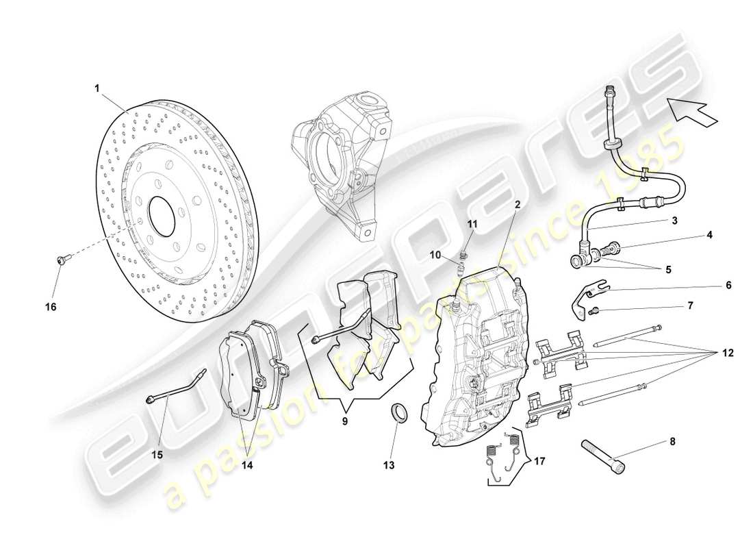 lamborghini gallardo coupe (2004) diagramma della parte anteriore del freno a disco