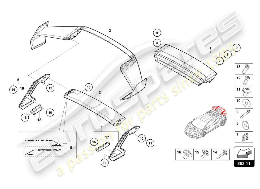 lamborghini sto (2021) spoiler posteriore diagramma delle parti