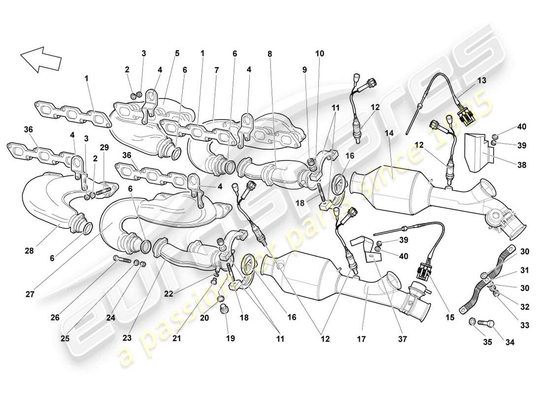 lamborghini lp640 roadster (2009) collettori di scarico diagramma delle parti
