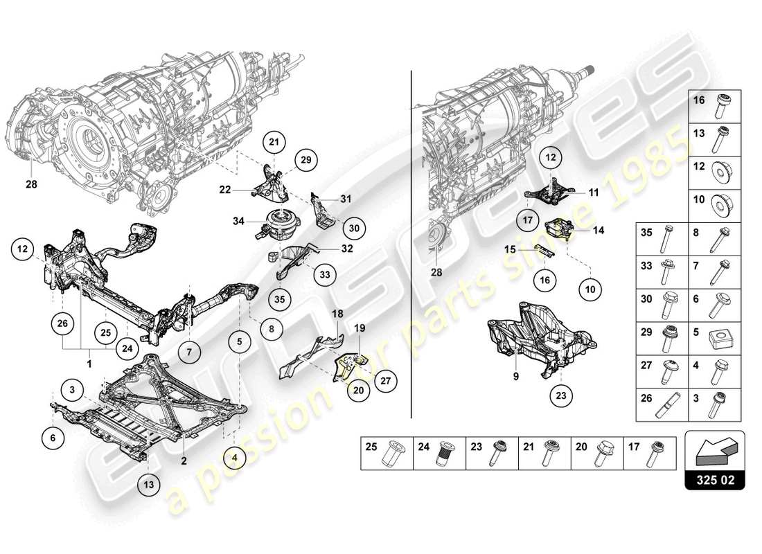 lamborghini urus performante (2023) parti di fissaggio della trasmissione diagramma delle parti