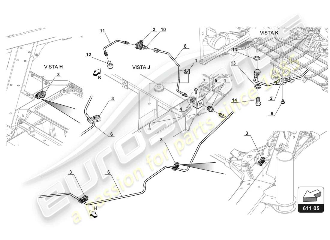 lamborghini gt3 (2017) diagramma delle parti delle linee dei freni