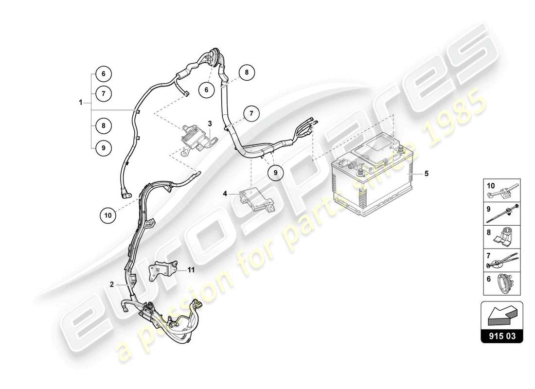 lamborghini urus (2019) set cablaggio batteria +/- diagramma delle parti