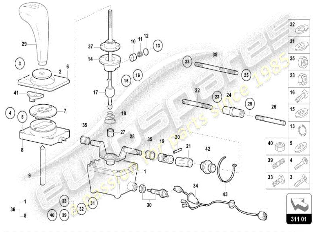 lamborghini diablo vt (1995) torretta di controllo del cambio diagramma delle parti