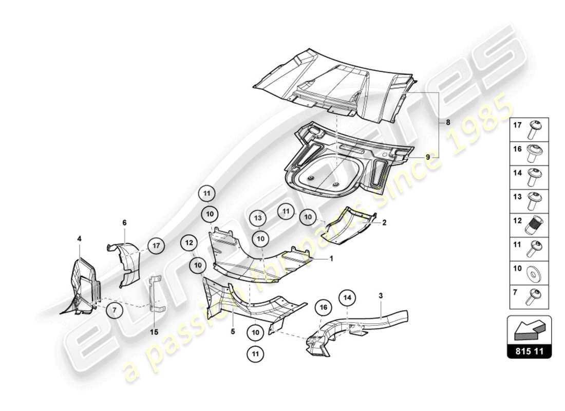 lamborghini sian roadster (2021) diagramma delle parti del condotto dell'aria