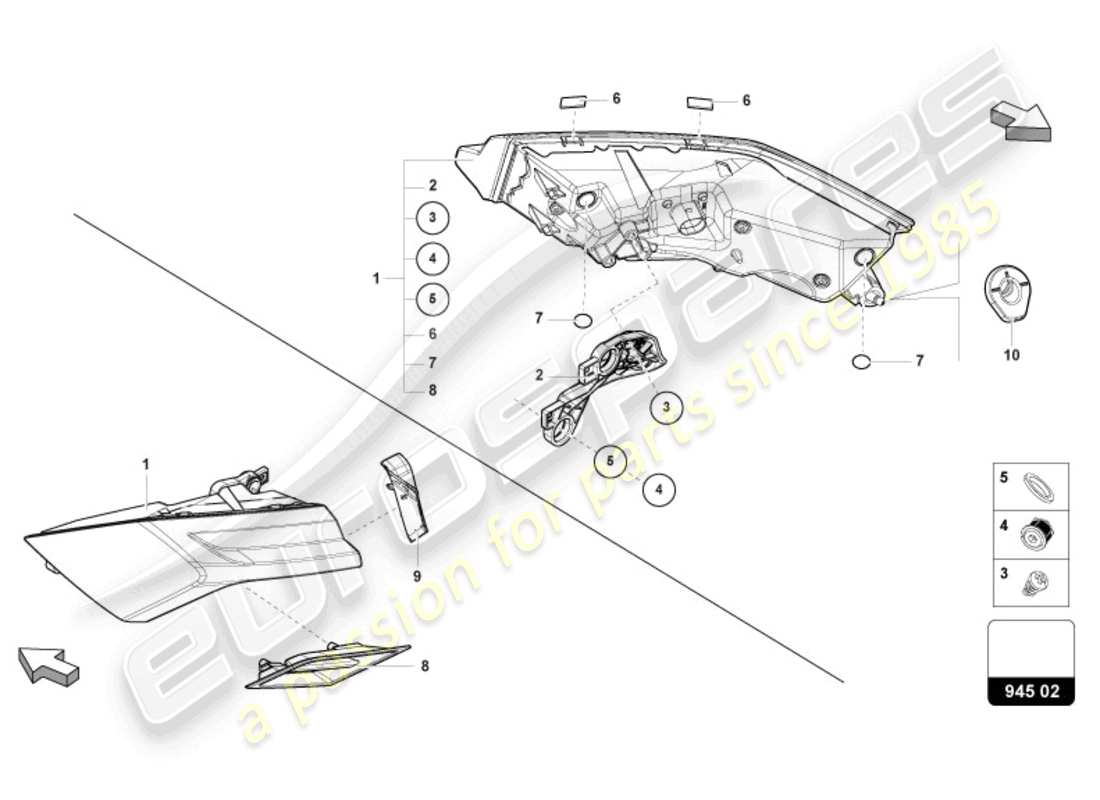 lamborghini urus performante (2023) schema delle parti luce posteriore
