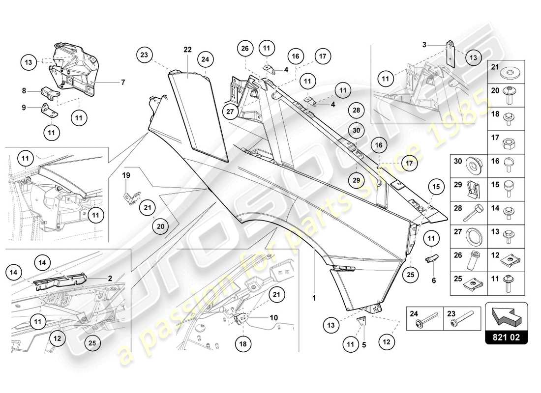 lamborghini lp770-4 svj coupe (2022) schema delle parti protezione ala posteriore