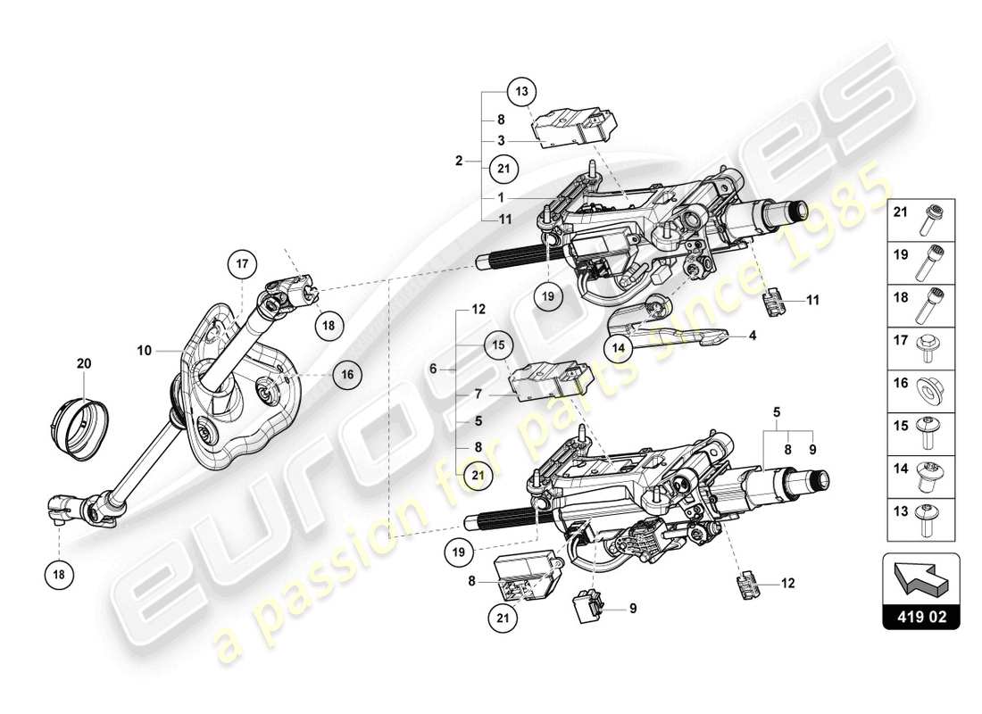 lamborghini urus (2019) piantone dello sterzo con parti di attacco diagramma delle parti