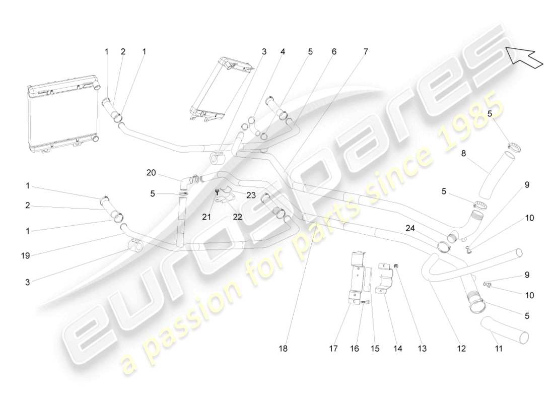 lamborghini gallardo coupe (2008) sistema di raffreddamento del liquido di raffreddamento diagramma delle parti