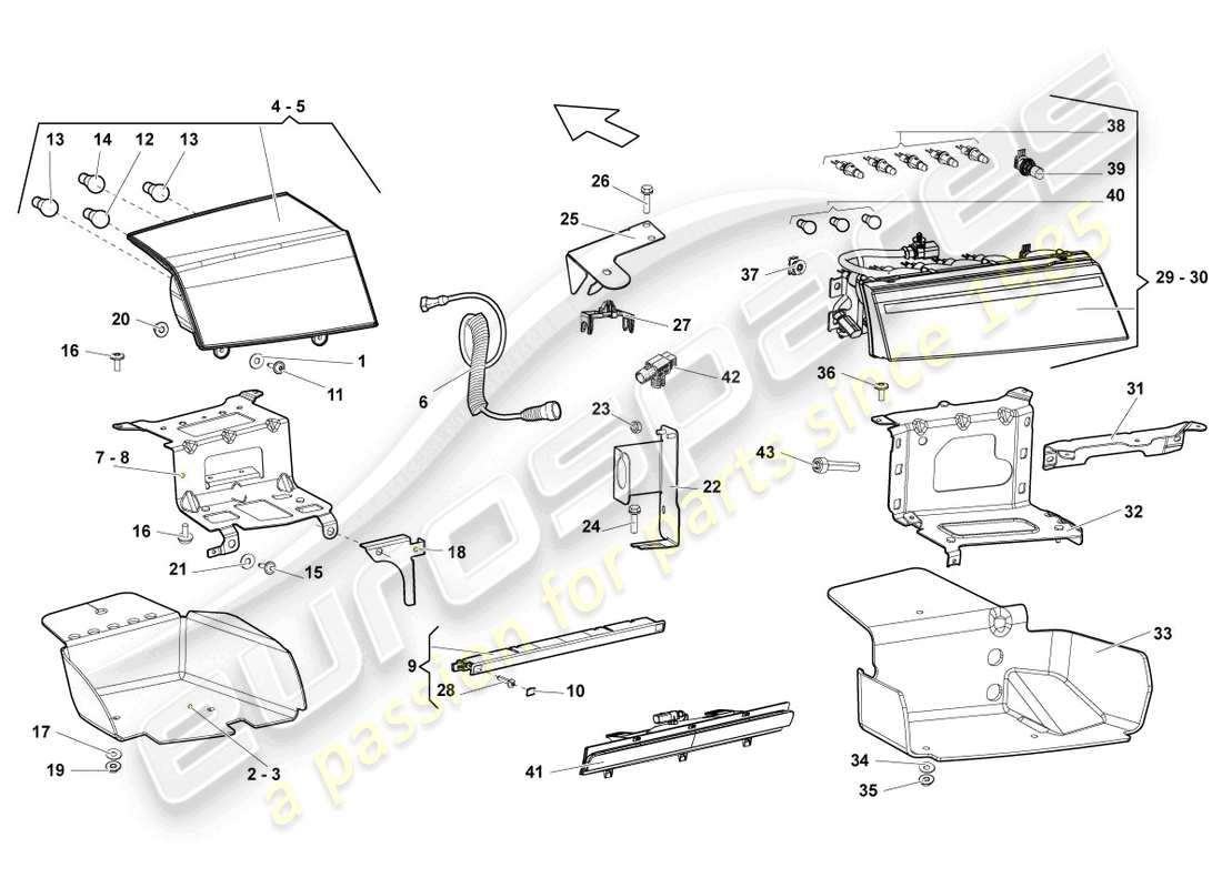 lamborghini gallardo coupe (2006) diagramma delle parti del fanale posteriore