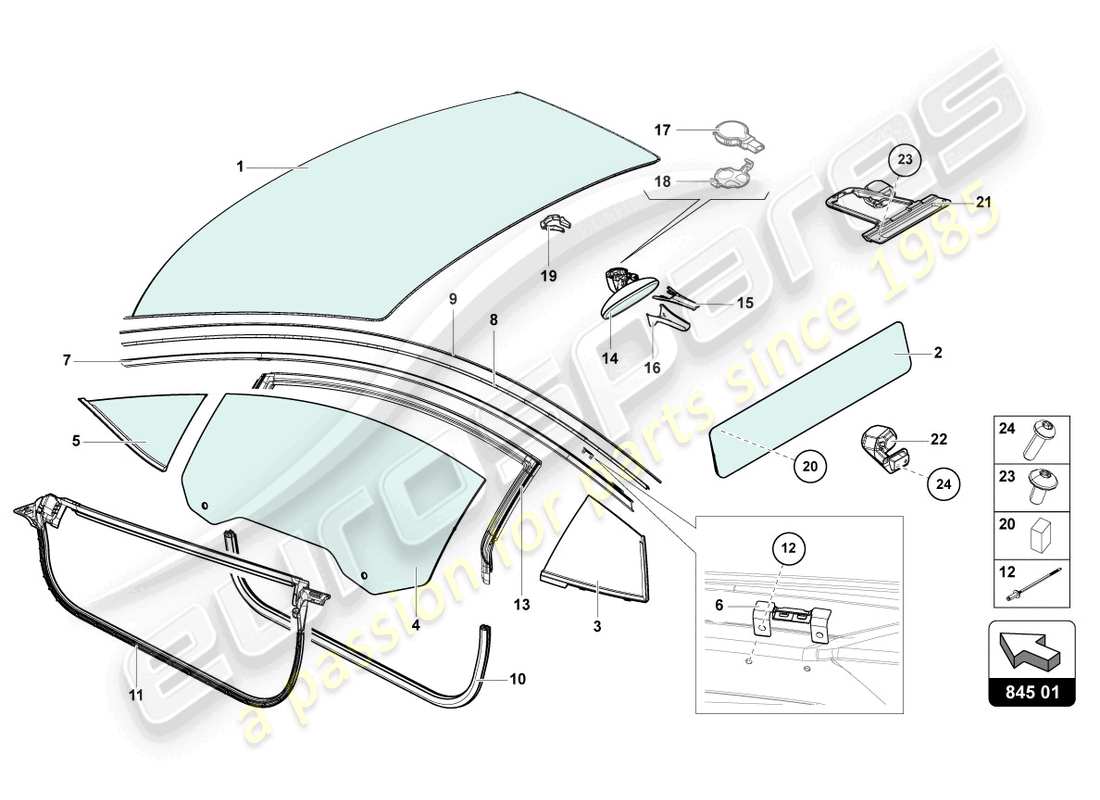 lamborghini lp770-4 svj coupe (2022) occhiali da finestra schema delle parti