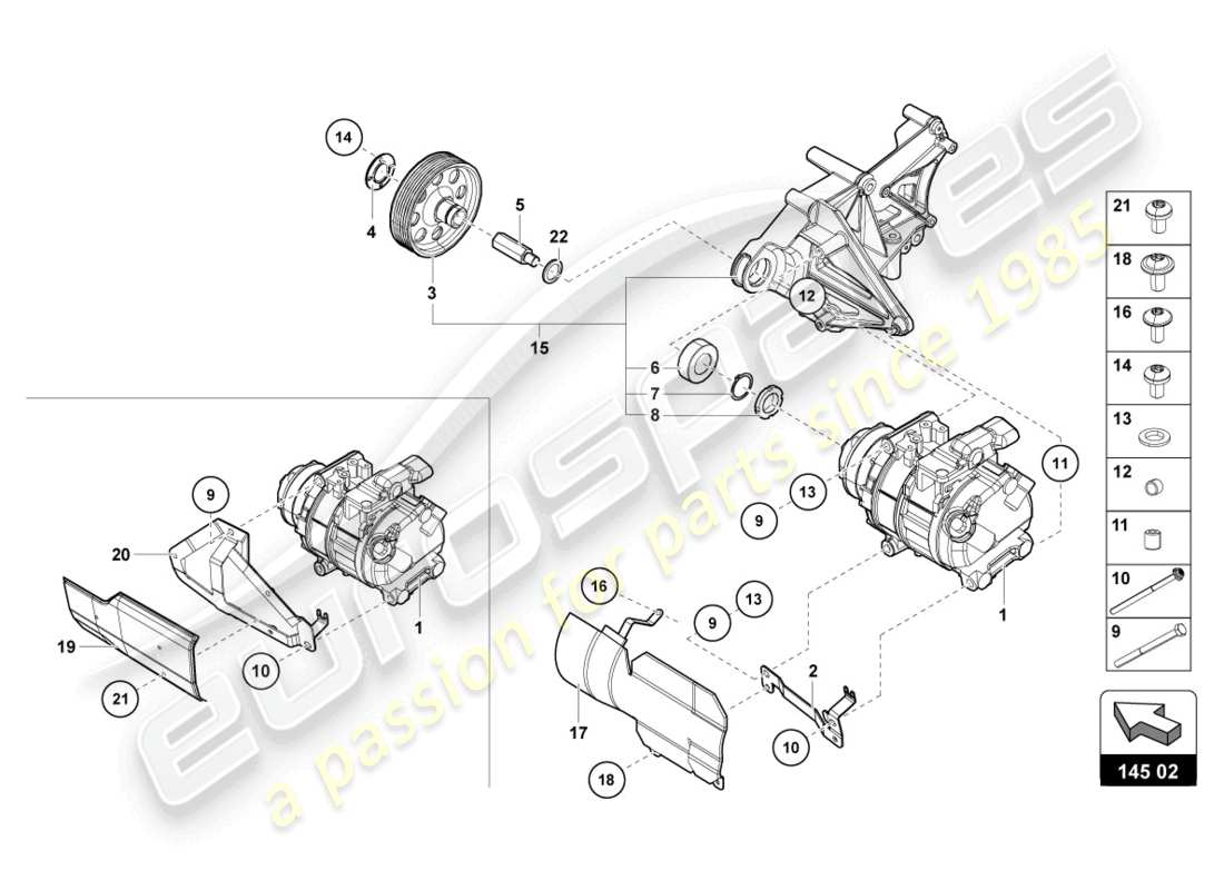 lamborghini lp770-4 svj coupe (2022) diagramma delle parti del compressore a/c